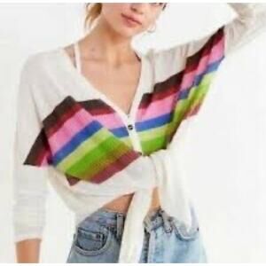 Urban Outfitters UO Out From Under Size M Top Jojo Thermal Waffle Rainbow Stripe